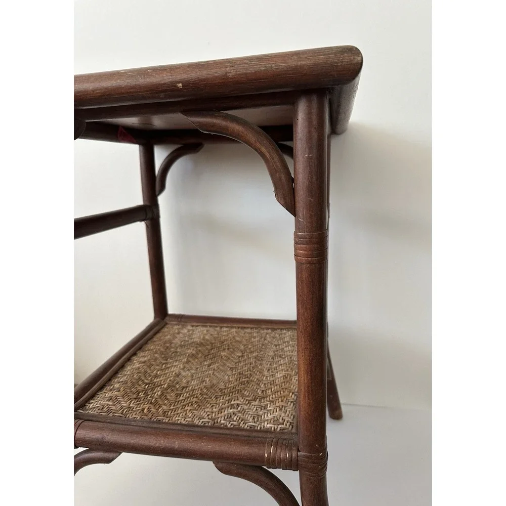 1980 bamboo & Cane Colonial Style- Bombay Company End Table W/ Shelf
